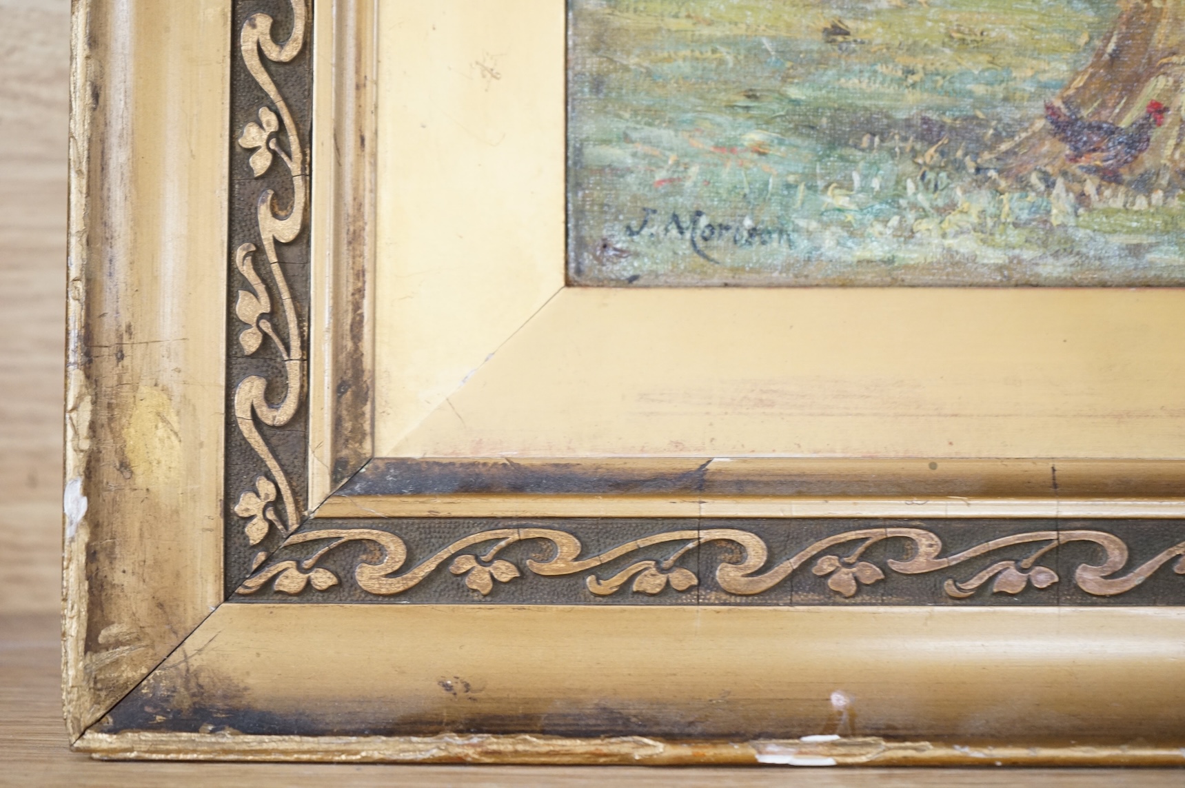 J. Morison, Highland croft, signed, inscriptions and 99PF stencil verso, oil on canvas, 25 x 35cm
